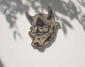 木版画。日本の鬼面