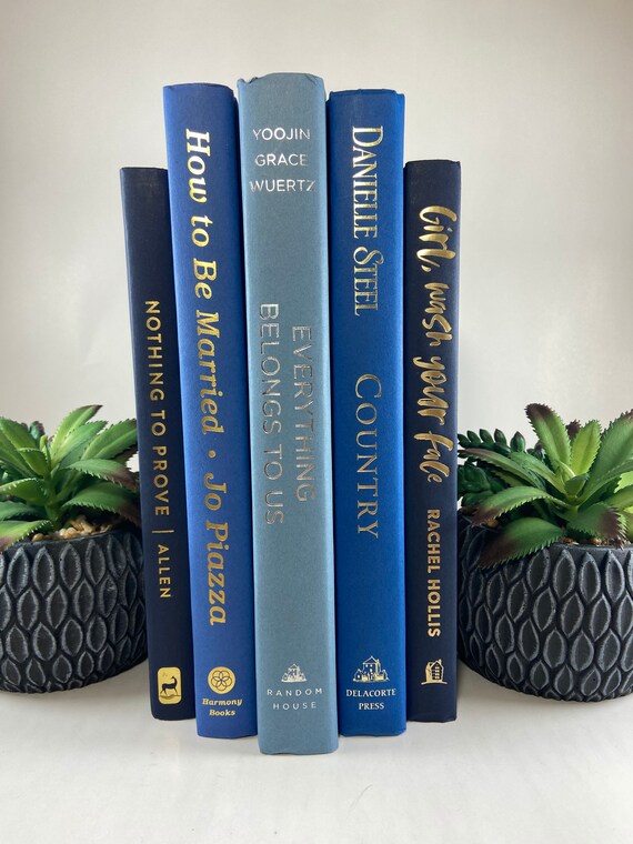 Blue Book Set Real Books for Home Decor Blue Book Stack Etsy