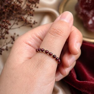 Dainty Garnet Stacking Ring, Handmade Gold Braided Wire Ring, January Birthstone Ring, Minimalist Gemstone Ring, Gift for Her