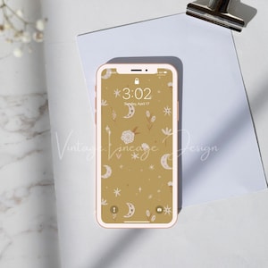 Celestial Floral Phone Wallpaper, iPhone background, digital download, gifts for her, iPhone wallpaper, art design, Bohemian style
