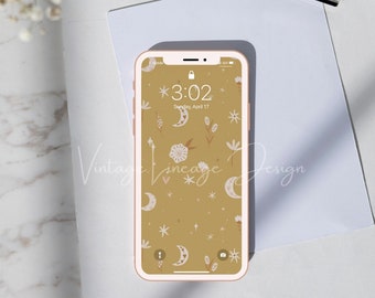 Celestial Floral iPhone Wallpaper: Boho Art Design (Digital Download)