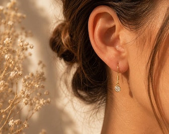 Diamond Birthstone Earrings, Dainty April Birthstone Stud Earrings, Tiny Clear Gemstone Earrings, Minimalist Wire Wrapped Gift for Her