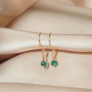 May Birthstone Dainty Earrings, Emerald Gemstone, Minimalist Jewelry for women, Gemstone Earrings for women, Gifts for her, Unique Gifts