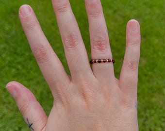 Red Crystal Beaded Ring: Dainty Gold Wire Stackable Jewelry