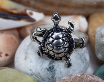 Sterling Silber Schildkröte Ring - Handgemachter Schmuck - Meer inspirierte Tier Ring