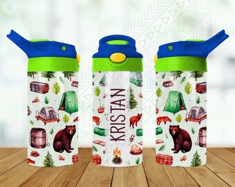 Camping Personalized Kids Bottle, Birthday Gift, Custom Drinkware, Kids Water Bottle, Easter Basket, Camping, 12oz Kids Cup