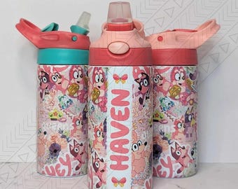 Personalized Kids Bottle, Birthday Gift, Custom Drinkware, Kids Water Bottle, Kids Tumbler, Christmas Gift, Stocking Stuffer, Blue Dog