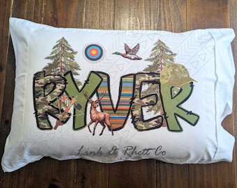 Personalized Hunting Pillowcase, Personalized Kids Pillowcase, Personalized Name, Gift For Kids, Hunting, Custom Pillowcase, Easter Basket