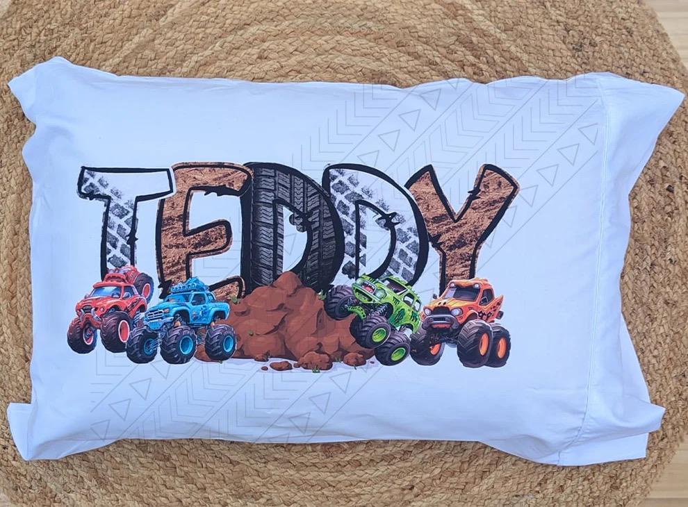 Monster Trucks Personalized Pillowcase, Personalized Kids Pillowcase, Personalized Name, Gift For Kids, Kids Gift, Custom Pillowcase, Easter