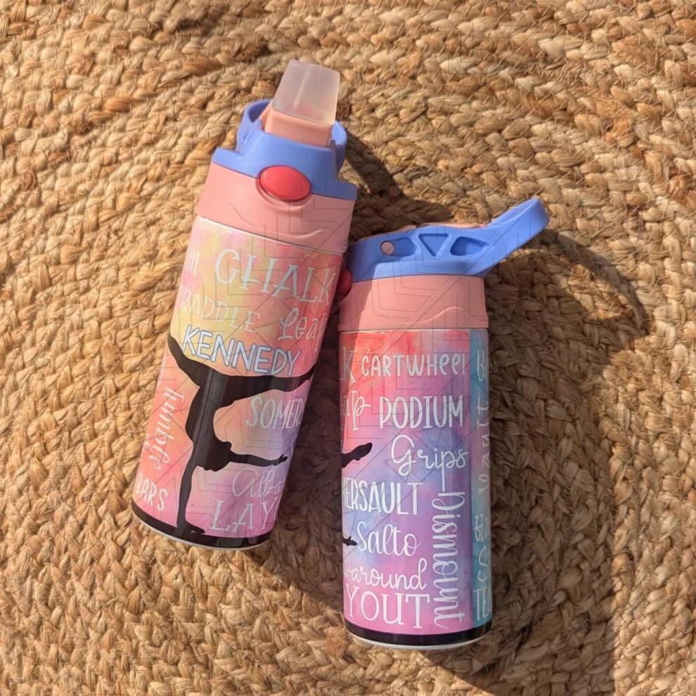 Personalized Silver Aluminum Water Bottle - 20oz Custom Gymnastics Sport Bottle With Carabiner - View #4