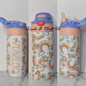 Boho Shroomy Rainbow Personalized Kids Bottle, Custom Bottle, Back To School Water Bottle, Christmas Stocking Stuffer, Birthday Gift, Easter