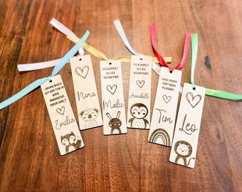 Kinder Holz Lesezeichen mit Tieren personalisiert | Geschenk für Schulkind | Geburtstagsgeschenk | Schultüte Füllung