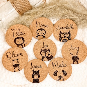 Children's cork coasters personalized with animal pictures | For children's birthdays, party favors, souvenirs, club celebrations, weddings, baptisms