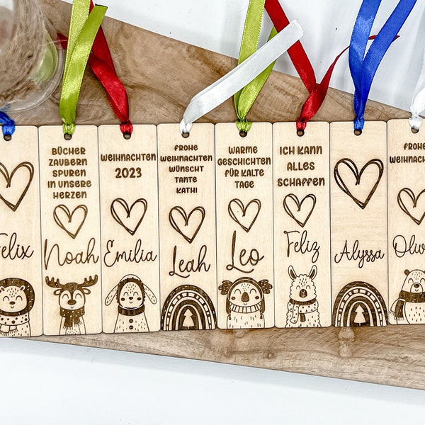 Kinder Weihnachten Holz Lesezeichen mit Tieren personalisiert | Geschenk für Kinder zu Weihnachten, Nikolaus, Wichteln