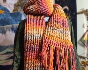 Sunset Fringe Winter Scarf. Handmade Crochet Scarf.