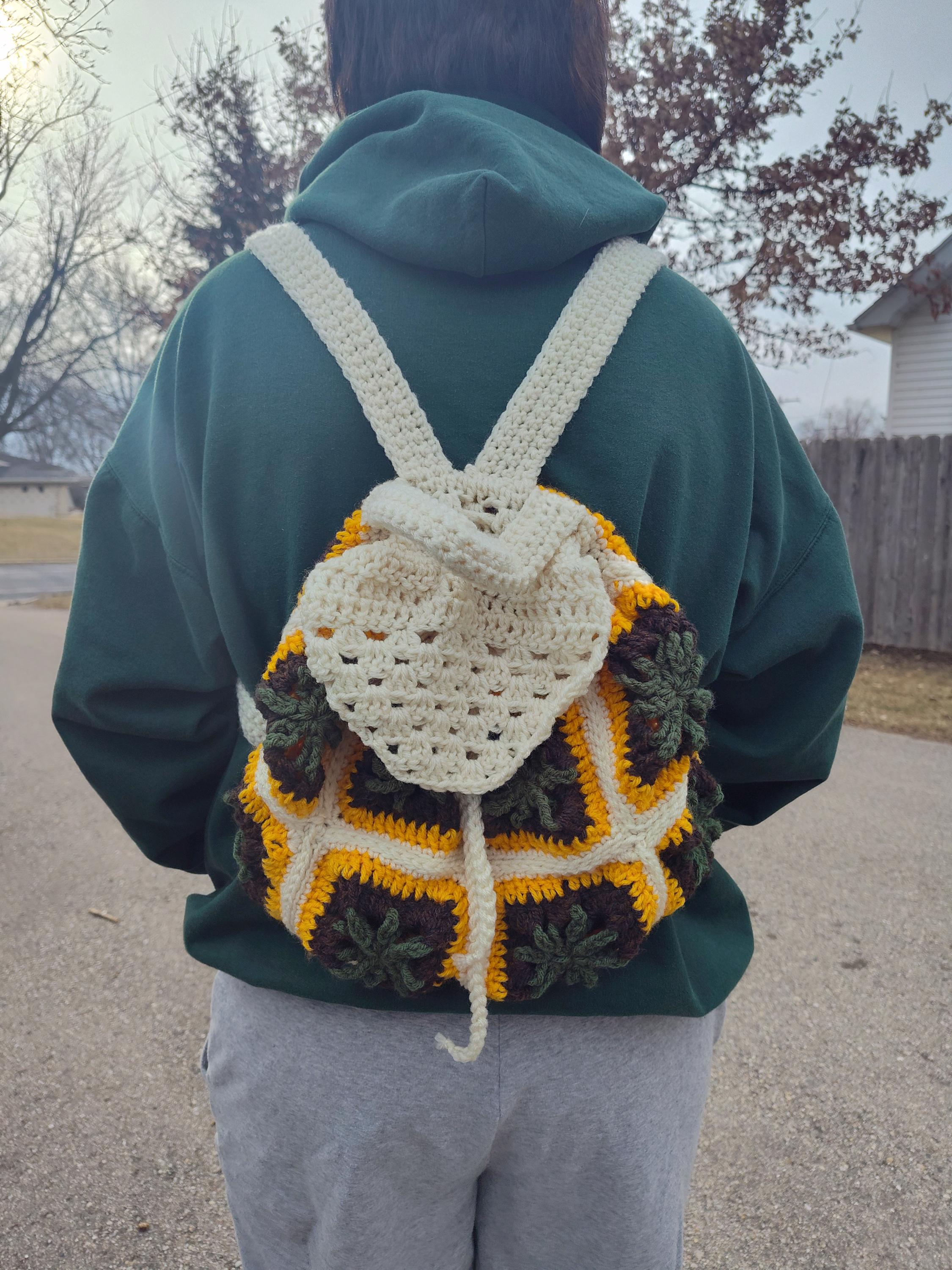 NWT Cider Retro Crochet Granny Square Drawstring Backpack Boho Granny square rainbow backpack crochet pattern  main image 2