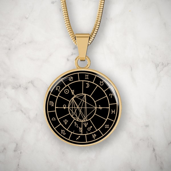 Personalized Birth Chart Necklace Pendant Gold. Custom Natal Chart Astrology. Birthday Gift. Zodiac Jewelry. Witchy Charm Talisman Sigil.
