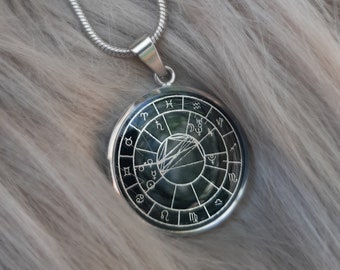 Colar de Mapa Astral Astrológico Pingente Personalizado. Prata e Preto. Joias de Signos do Zodíaco. Presente de aniversário. Talismã de Mapa Astral Dia das Mães