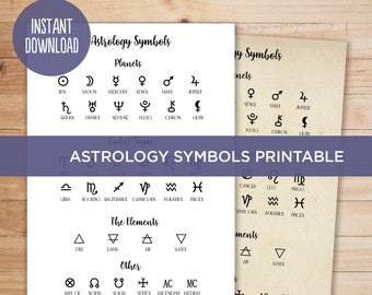 Símbolos astrológicos para impressão: planetas, signos do zodíaco, elementos (download digital A4/A5)