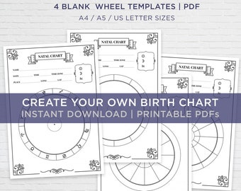 Roda do gráfico Natal de astrologia em branco. Planilha para impressão. Páginas do Grimório do Livro das Sombras Bruxas. Baixar mapa de nascimento. Carta A4 A5 de alta resolução