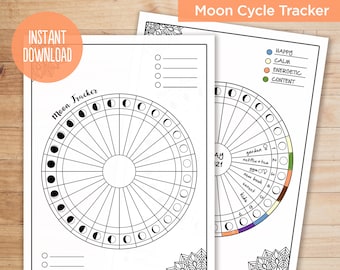 Moon Cycle & Mood Tracker. Lunar Phases Printable. Grimoire Pages Book of Shadows. Astrology, Monthly Self Care. Gratitude Intention. Goals