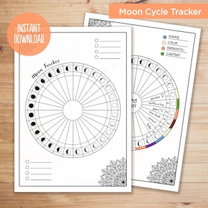 Moon Cycle & Mood Tracker. Lunar Phases Printable. Grimoire Pages Book of Shadows. Astrology, Monthly Self Care. Gratitude Intention. Goals