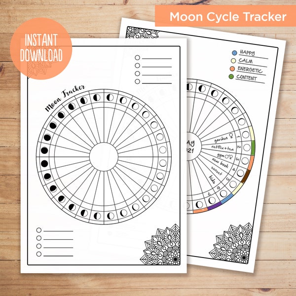 Moon Cycle & Mood Tracker. Lunar Phases Printable. Grimoire Pages Book of Shadows. Astrology, Monthly Self Care. Gratitude Intention. Goals