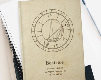 Diário de capa dura com mapa natal astrológico: presente personalizado do zodíaco