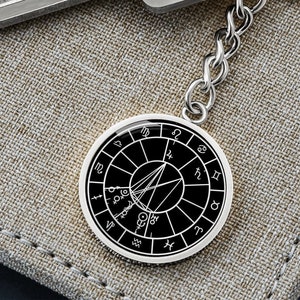 Portachiavi personalizzato per il tema natale. Astrologia personalizzata. Regalo di Natale. Segni Zodiacali Carta Natale Celeste Talismano Stregone. Sole Pagano Luna