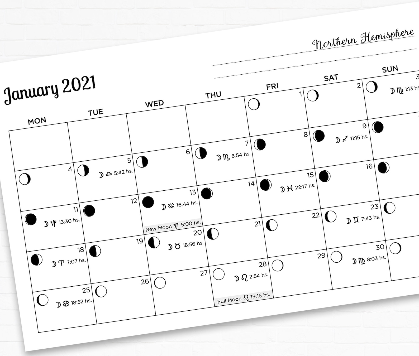 2021 Lunar Calendar Astrology Planner Printable. Monthly Moon Etsy
