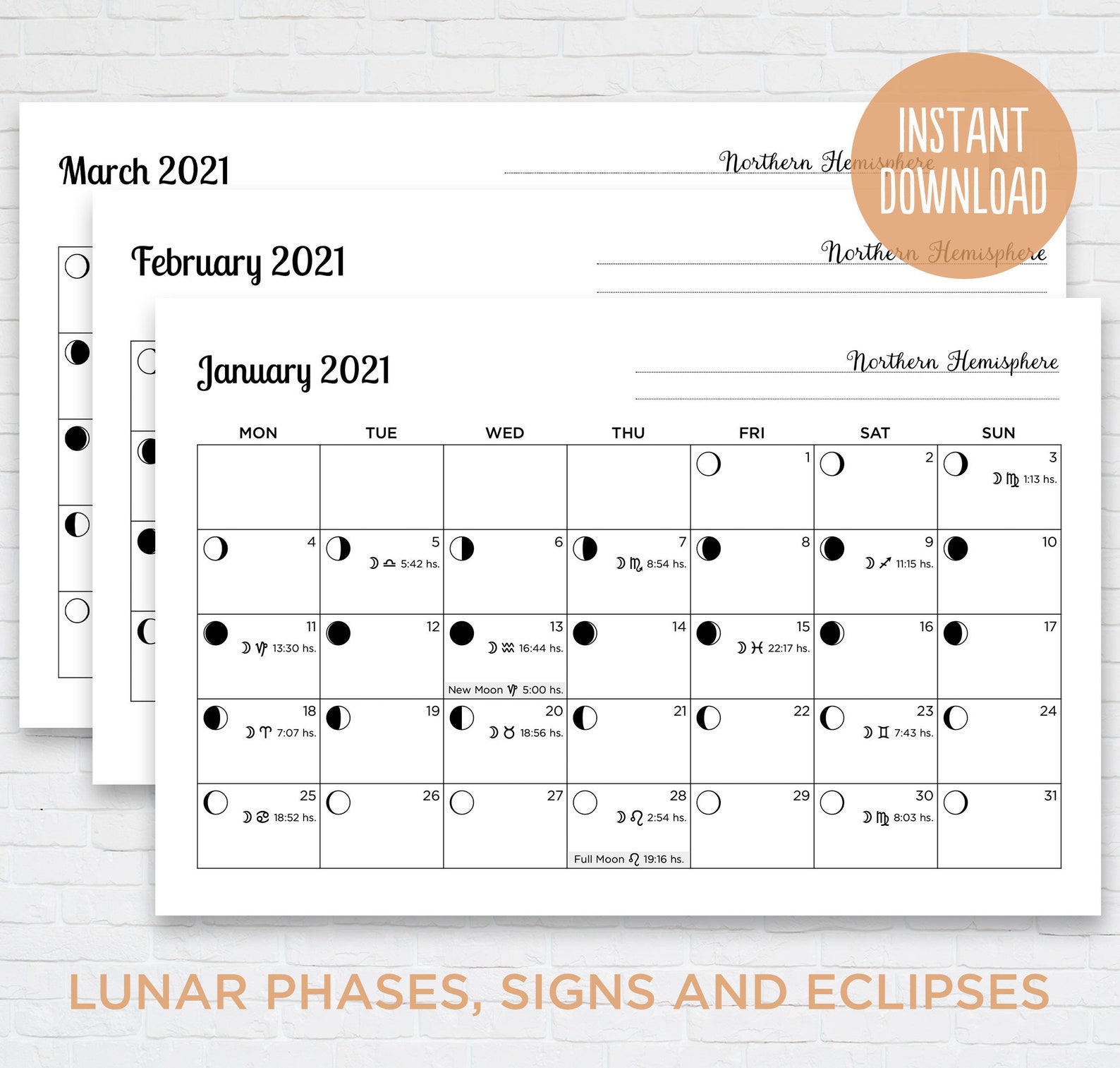 2021 & 2022 Lunar Calendar Astrology Planner. Monthly Moon Etsy