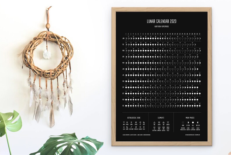 2020 & 2021 Printable Lunar Calendar Black. Moon Phases. | Etsy