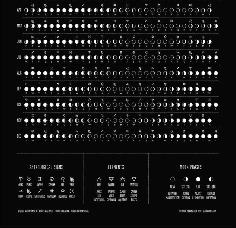 2020 & 2021 Printable Lunar Calendar Black. Moon Phases ...