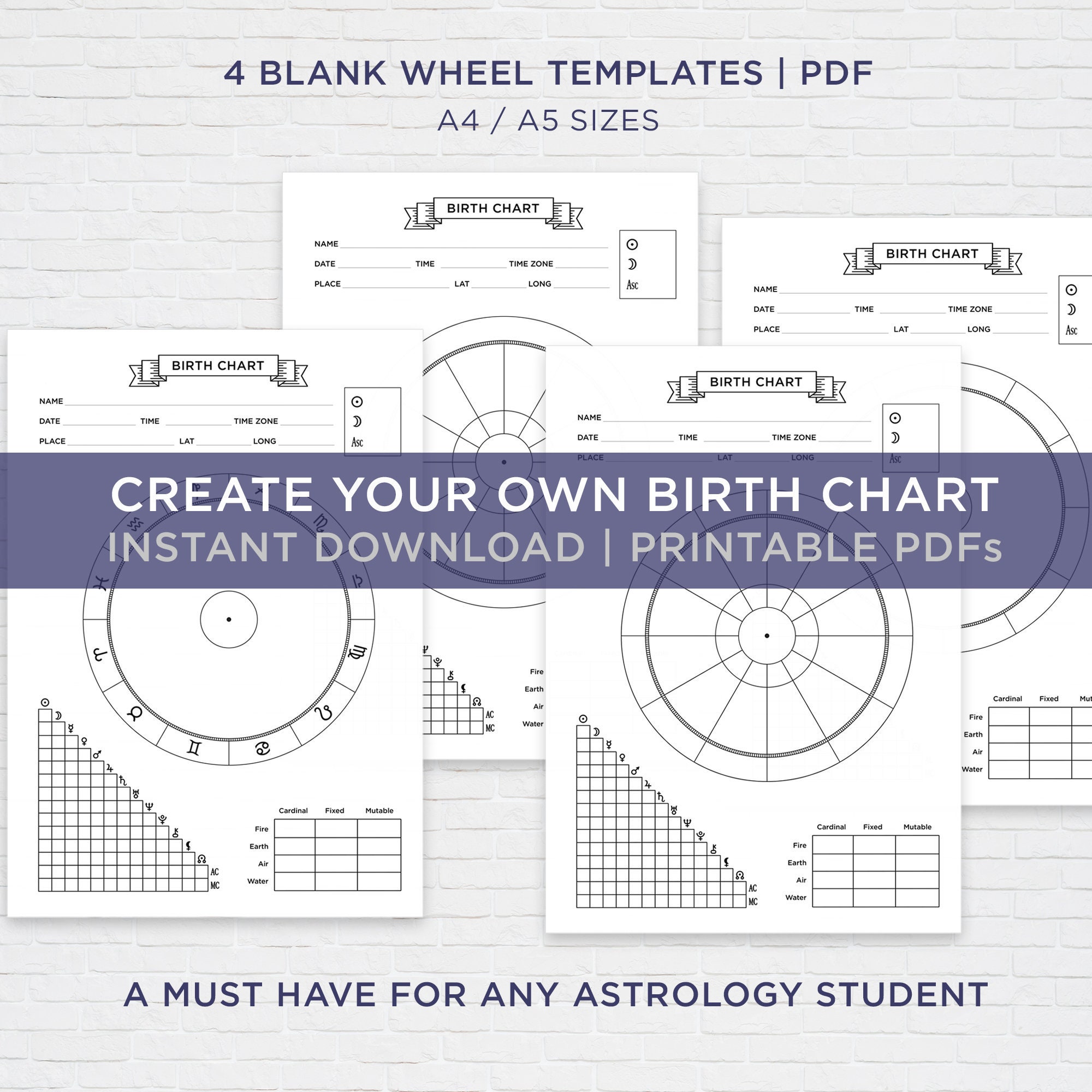 Blank astrology birth chart wheel printable worksheet book etsy uk