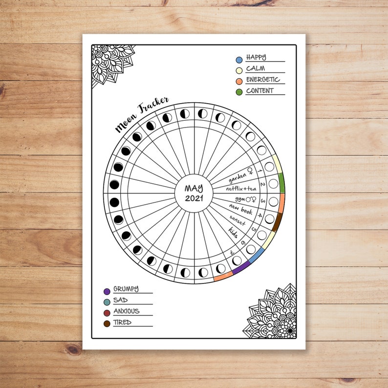 Moon Cycle & Mood Tracker. Lunar Phases Printable. Grimoire Pages Book of Shadows. Astrology, Monthly Self Care. Gratitude Intention. Goals image 3