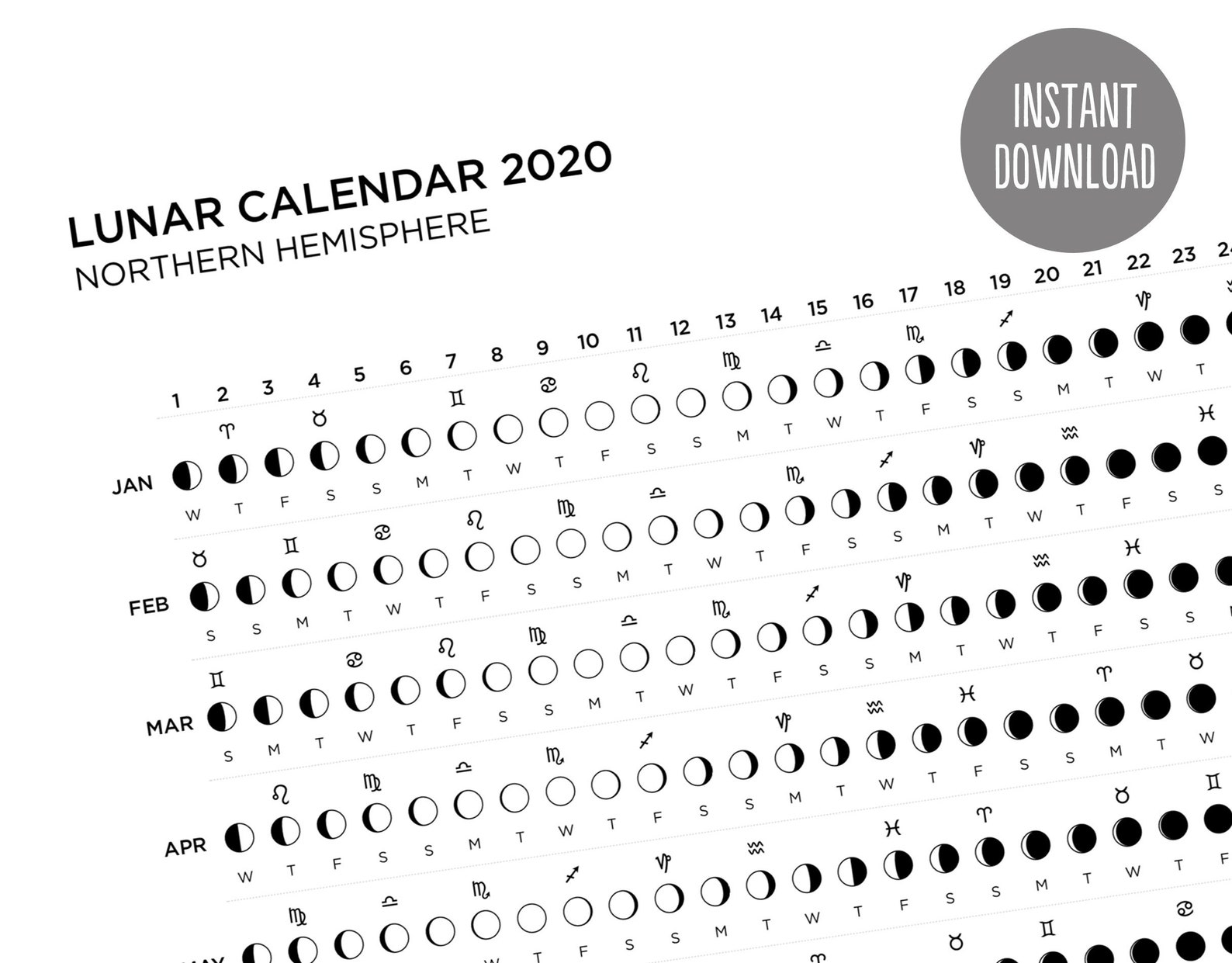 2021 & 2022 Lunar Calendar Minimal Printable. Moon Phases. Etsy