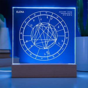Placa quadrada de acrílico com mapa natal personalizado - gráfico branco. Decoração personalizada para casa com zodíaco, presente de astrologia. Arte de horóscopo. Dia das mães
