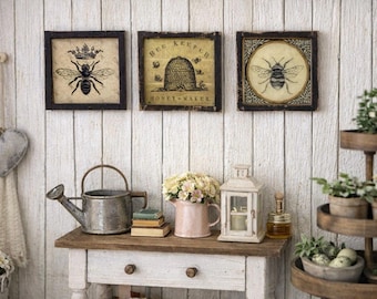 Miniature Dollhouse Farmhouse Bee Themed Pictures