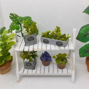 Miniature Dollhouse Garden Shelf with Potted Plants