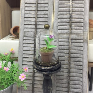 Miniature Dollhouse Glass Dome with Potted Flower