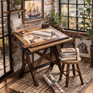 New Miniature Dollhouse Farmhouse Industrial Drafting Table