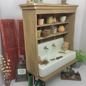 Miniature Dollhouse Farmhouse Garden Sink Shelf