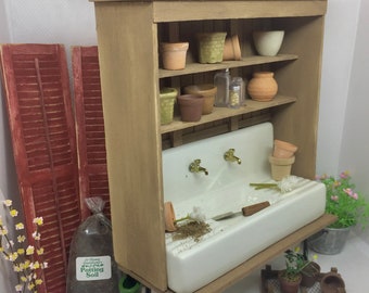 Miniature Dollhouse Farmhouse Garden Sink Shelf