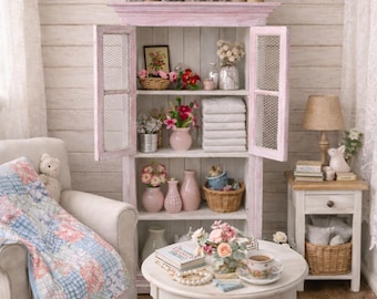 Miniature Farmhouse Shabby Chic Cabinet