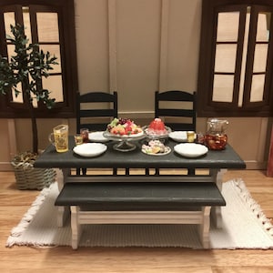 NEW Miniature Farmhouse Table, Chairs and Bench