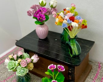 Miniature Dollhouse Flowers in Vases