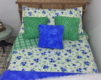 Ropa de cama de granja en miniatura para casa de muñecas