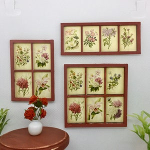 Miniature Dollhouse Shabby Chic Multi Frame Flower Pictures