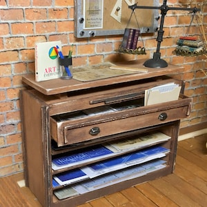 Miniature Dollhouse Rustic Drafting Room Chest