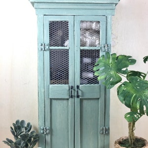 Miniature Farmhouse Green Tall Cabinet